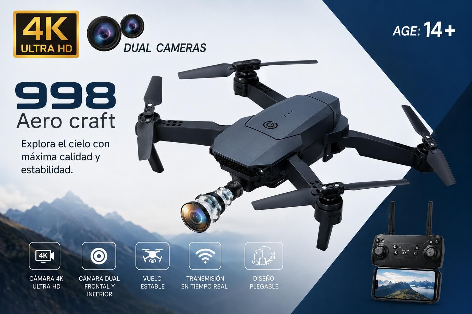 Drone 998 Aero Craft 4K Dual Camera — Alfotech